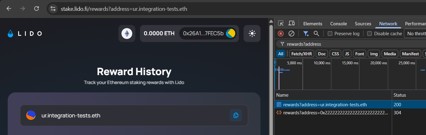 Lido DeFi app correctly resolves the name for ENSv2