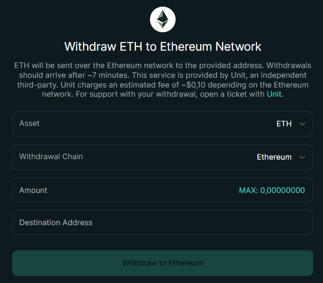 Hyperliquid DeFi app doesn't allow ENS name as recipient in the withdraw flow