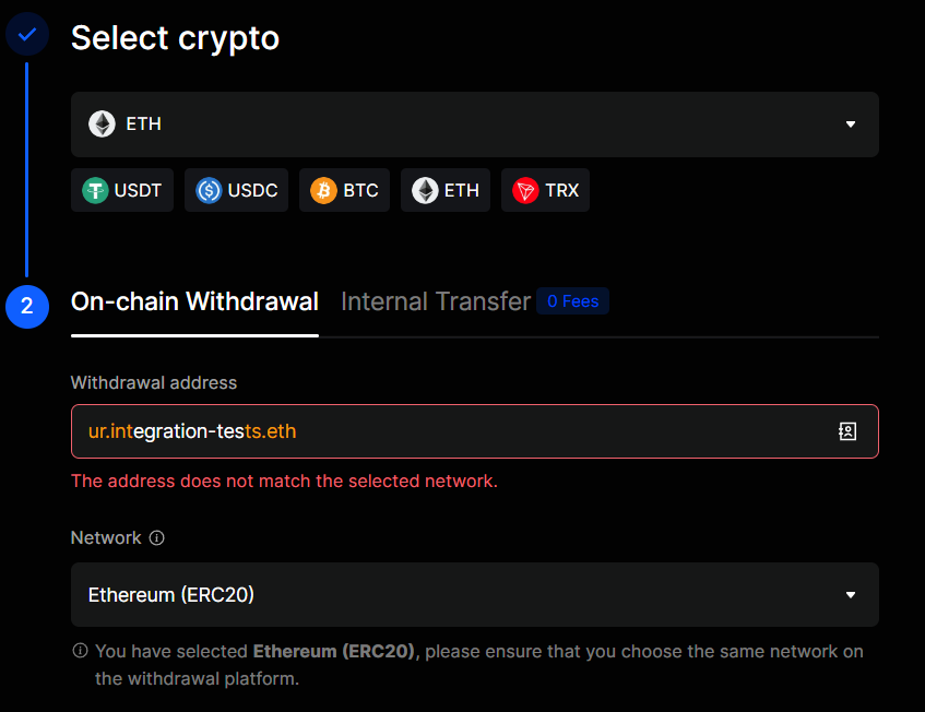 BingX exchange doesn't allow ENS name as recipient in the withdraw flow