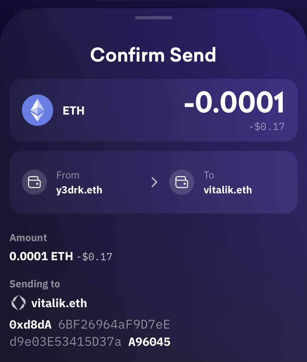 Kraken Wallet correctly resolves the address for vitalik.eth