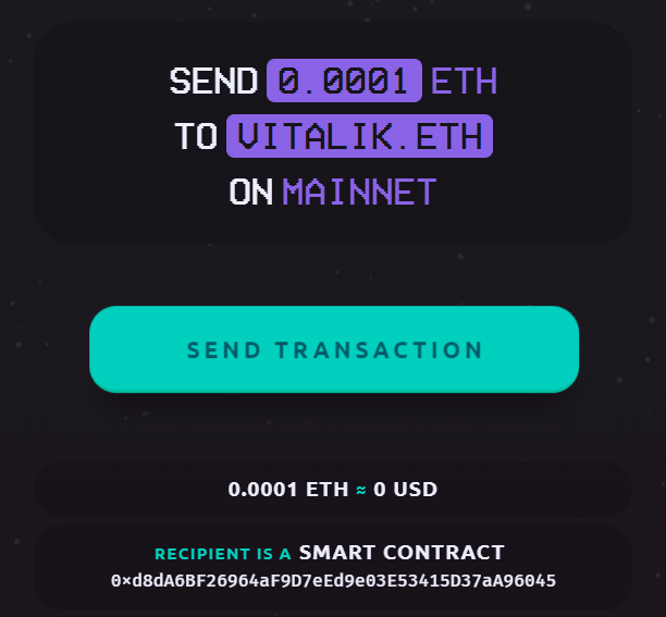 Frame Wallet correctly resolves the address for vitalik.eth