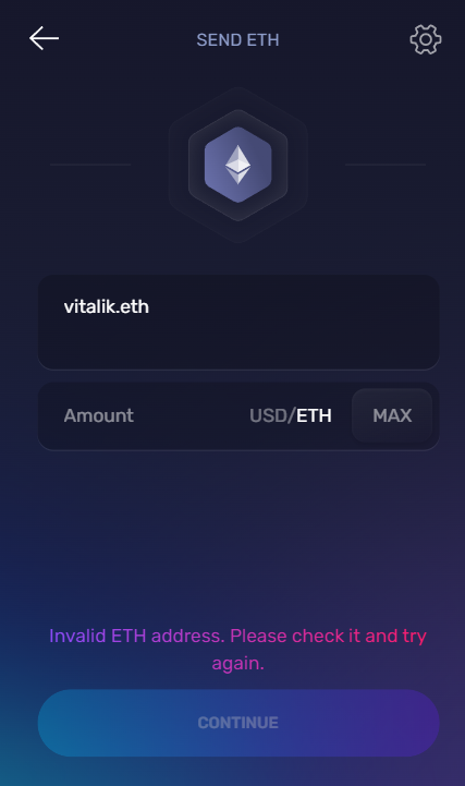 Exodus Wallet doesn't allow ENS names as the recipient in the send flow