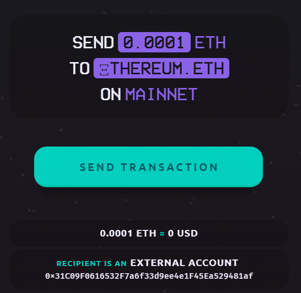 Frame Wallet correctly resolves the address for Ξthereum.eth