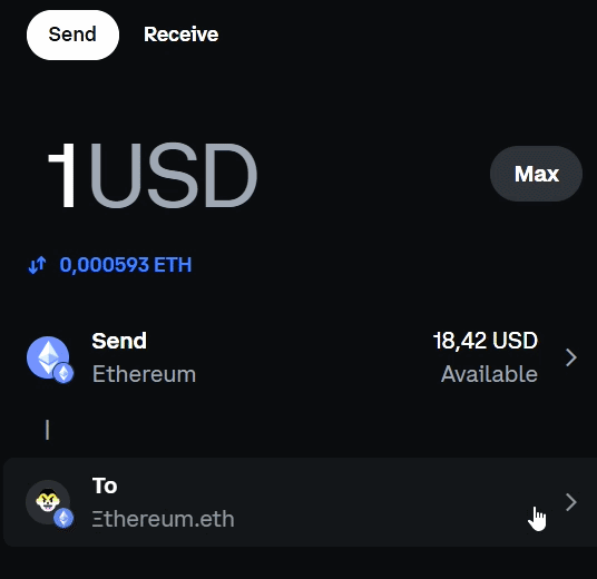Coinbase Wallet correctly resolves the address for Ξthereum.eth