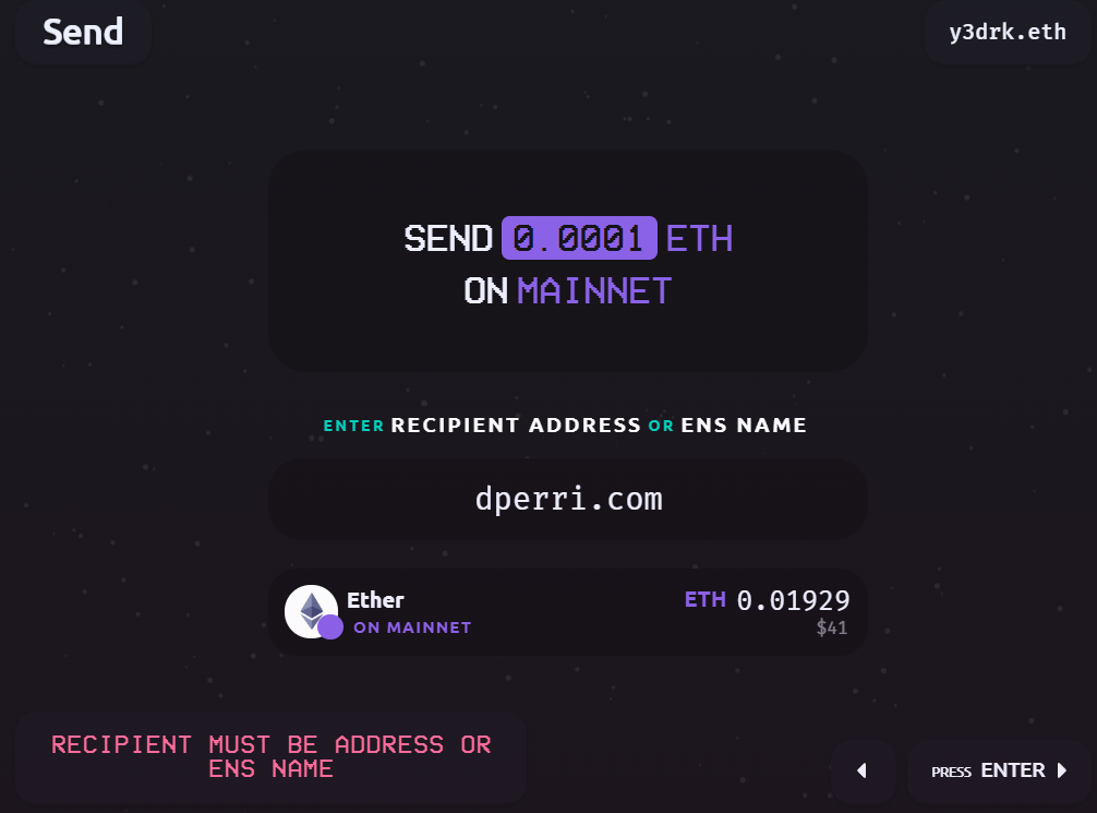 Frame Wallet fails to resolve the address for dperri.com