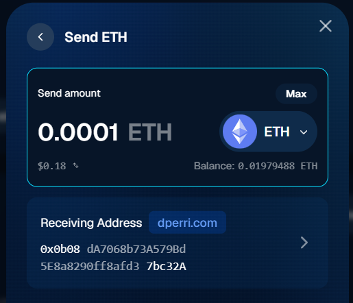Gemini Wallet correctly resolves the address for dperri.com