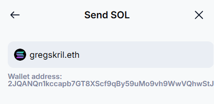 Crypto.com Wallet correctly resolves the Solana address for gregskril.eth